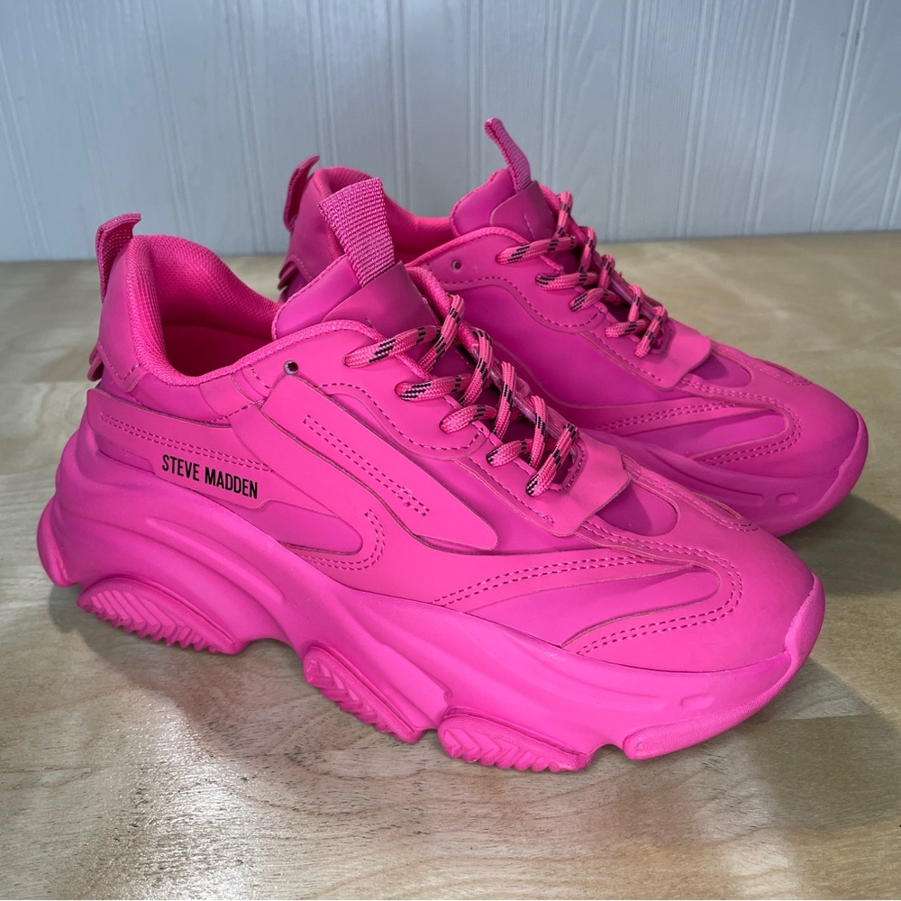 Steve Madden Possession Chunky Lace-Up Sneakers - Pink Neon